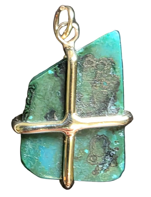 14K Gold & Hemimorphite Handcrafted Pendant