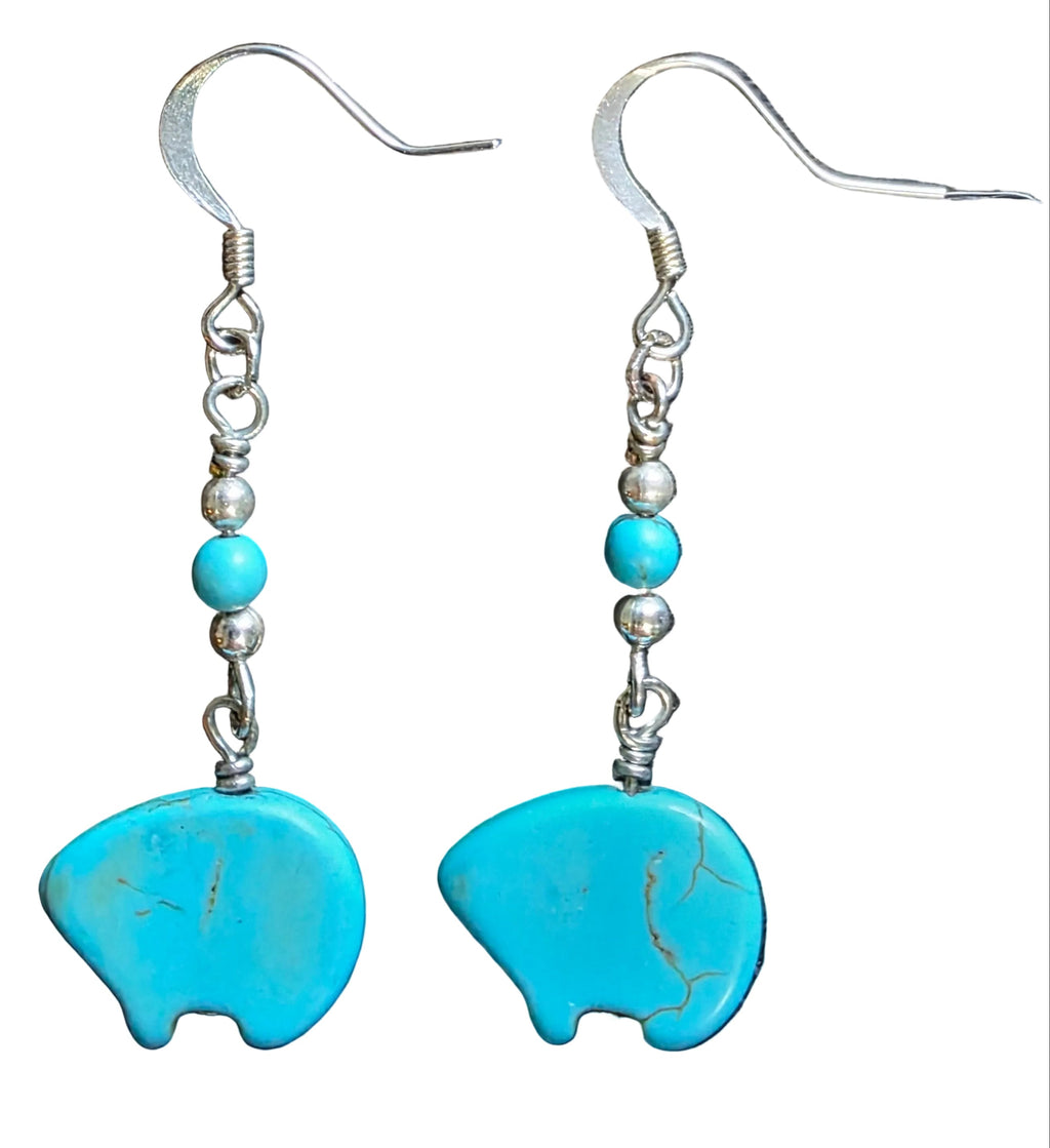 Handcrafted Turquoise Bear Fetish  with Sterling Silver Beads
