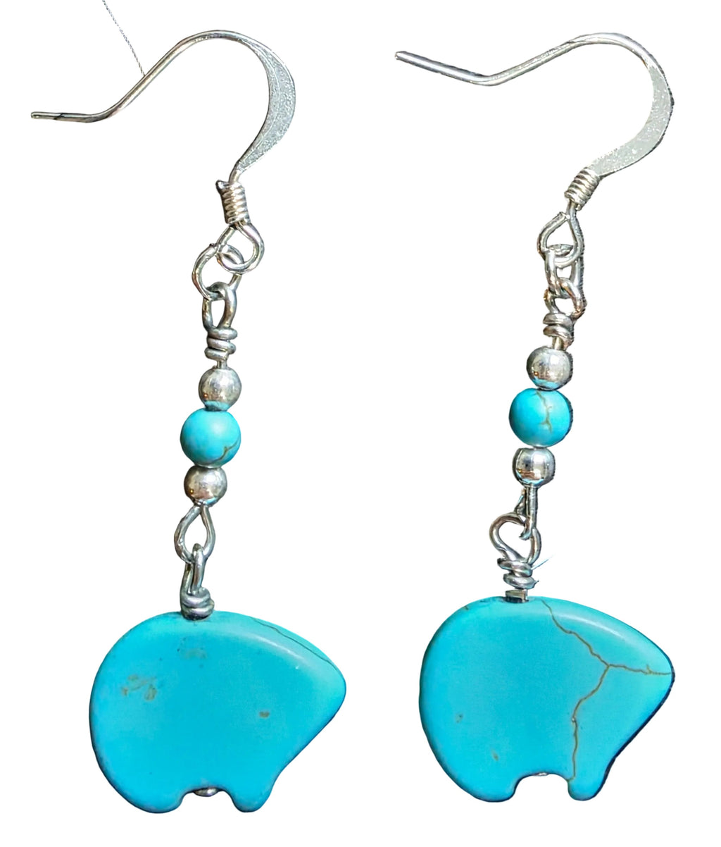 Handcrafted Turquoise Bear Fetish  with Sterling Silver Beads